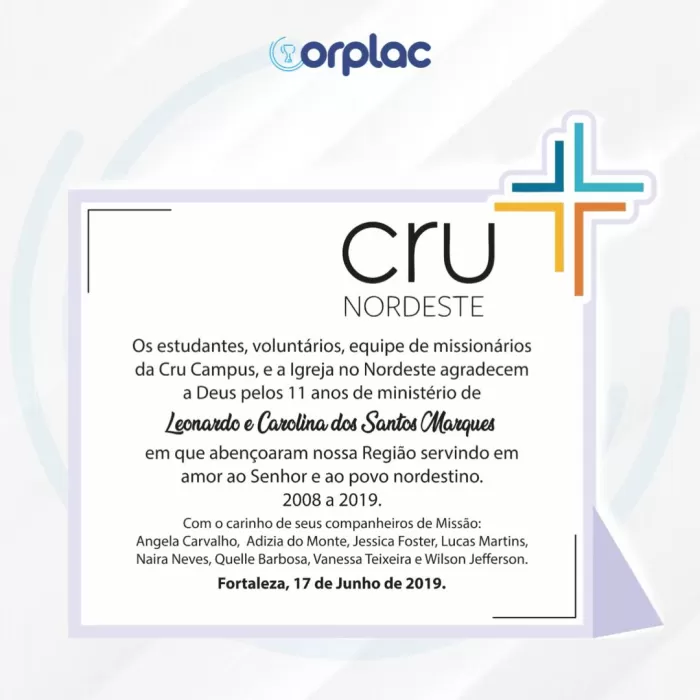 Placa de homenagem Cru Nordeste